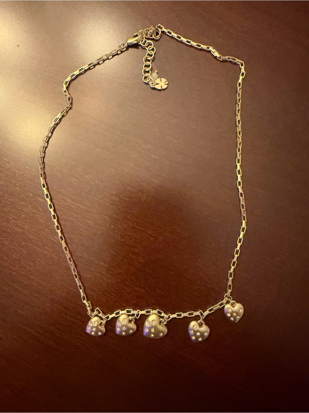 Lucky Brand Gold Heart Charm Necklace with Crystal Accents - Women Jewelry